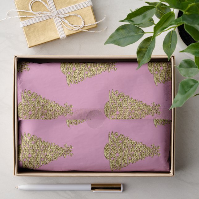 Árvores de Natal Douradas Glam em Papel de Seda Ro (Presente)