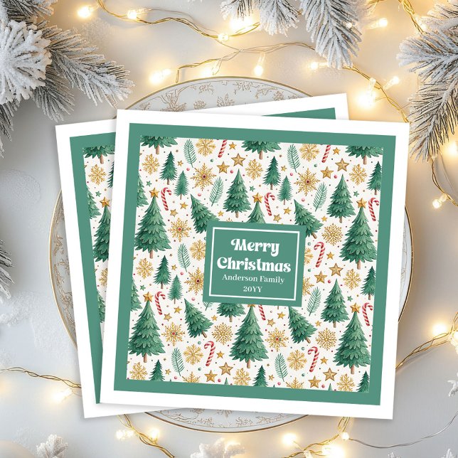 Árvores de Natal Elegantes Guardanapos de Papel Aq (Stylish Christmas Trees Watercolor Paper Napkins)