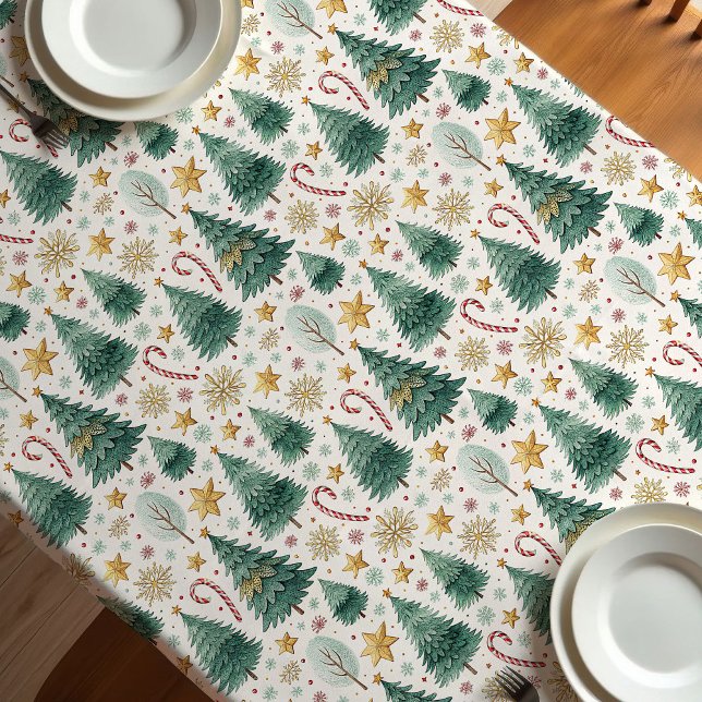Árvores de Natal modernas toalha de mesa de Natal  (Trendy Christmas trees earthy tones Xmas tablecloth)