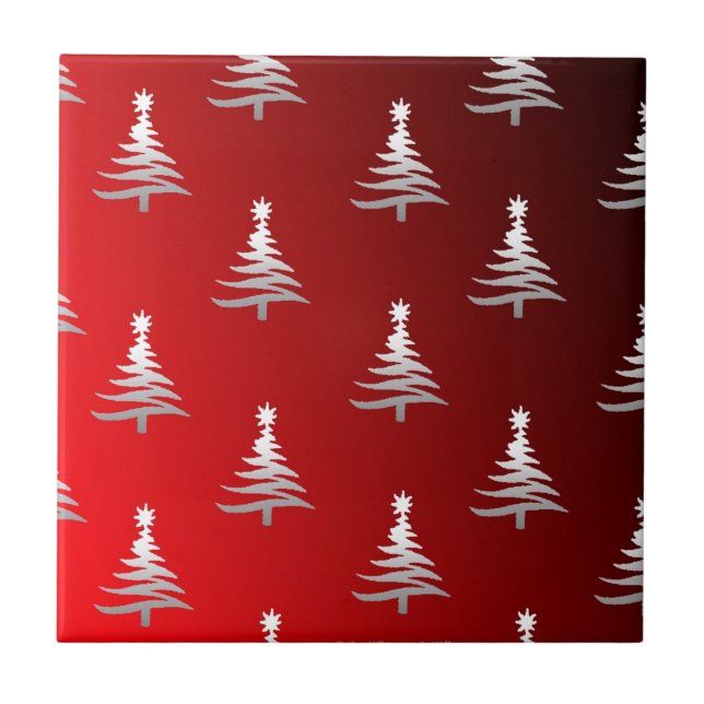 Árvores de Natal Prata no Vermelho (Frente)