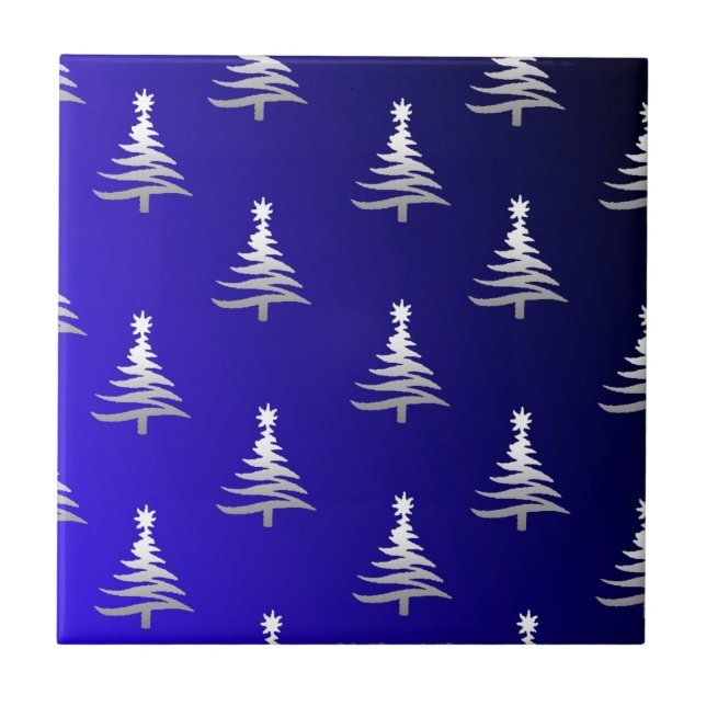 Árvores de Natal Prateadas em Azul Cobalto (Frente)