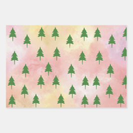 Árvores de Natal Verdes Coloridas Fundo do Céu