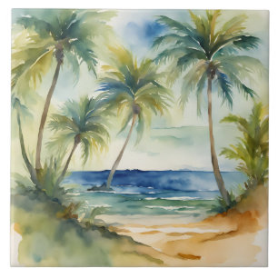 Árvores de Palma de Praia Tropicais de Aquarelas