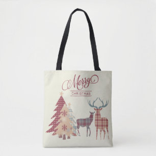 Árvores de Xadrez de Natal felizes, Deer Tote Bag