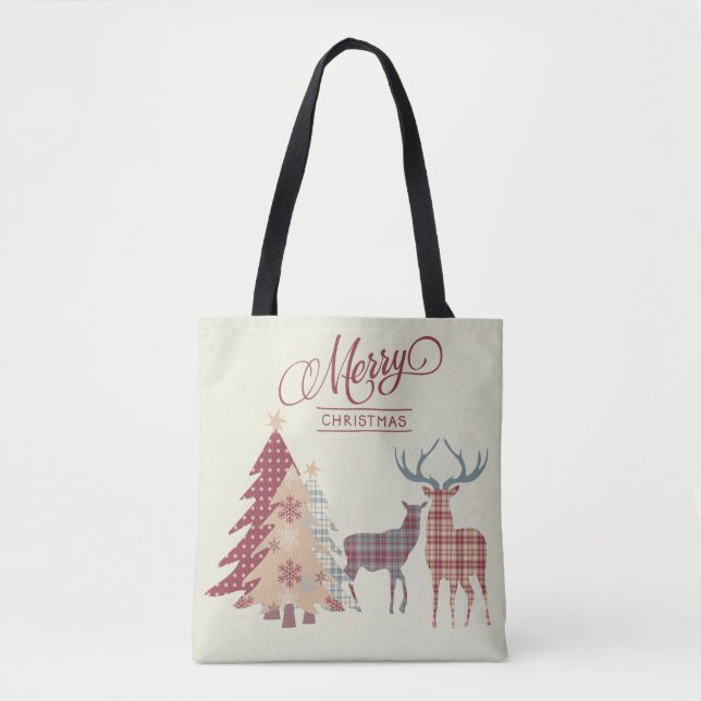 Árvores de Xadrez de Natal felizes, Deer Tote Bag (Frente)