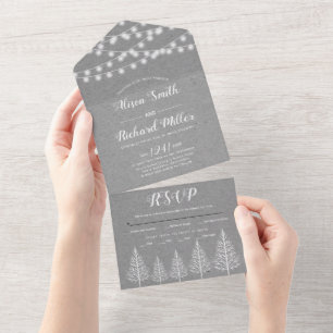Árvores e luzes cinza casamento no inverno de pap