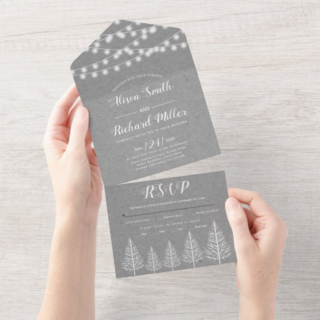 Árvores e luzes cinza casamento no inverno de pape (Aba destacável)