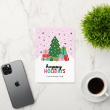 Árvores e Presentes de Feliz Natal em Rosa Pastel