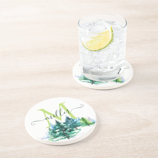 Árvores em aquarela porta-copos personalizado (Lateral)