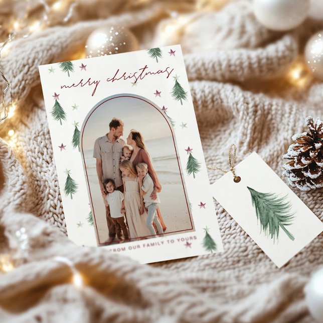 Árvores Festivas e Estrelas Feliz Cartão de Natal  (Criador carregado)