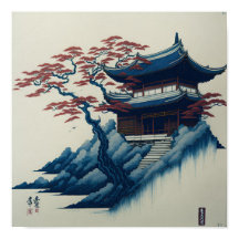 Árvores japonesas e fuji poster