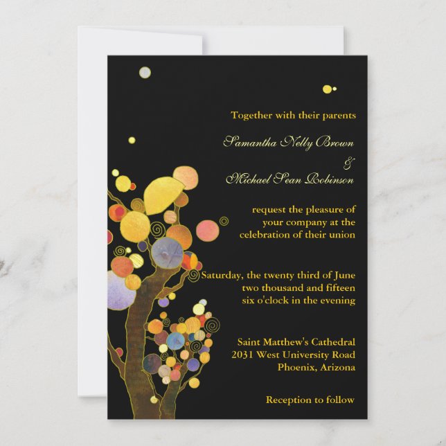 Árvores Whimsical Convites para Casamento Negro (Frente)