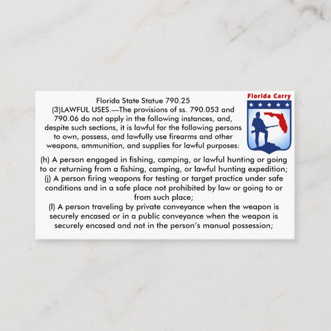 As armas de fogo de Florida abrem cartões de (Frente)