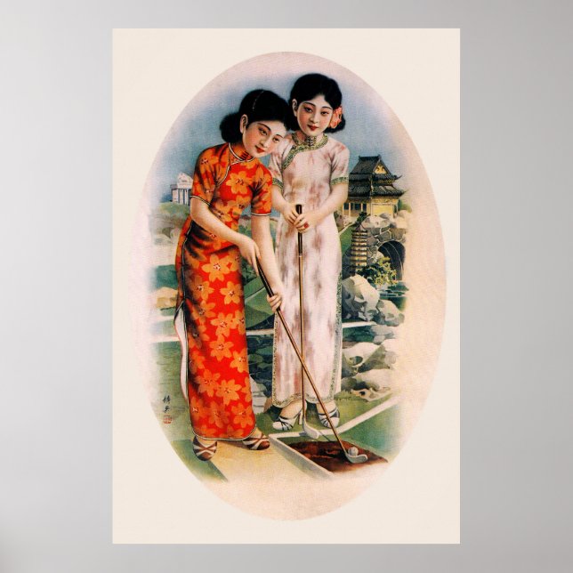 As Duas Beleza - Impressão de Golfe Chinês de 1930 (Frente)