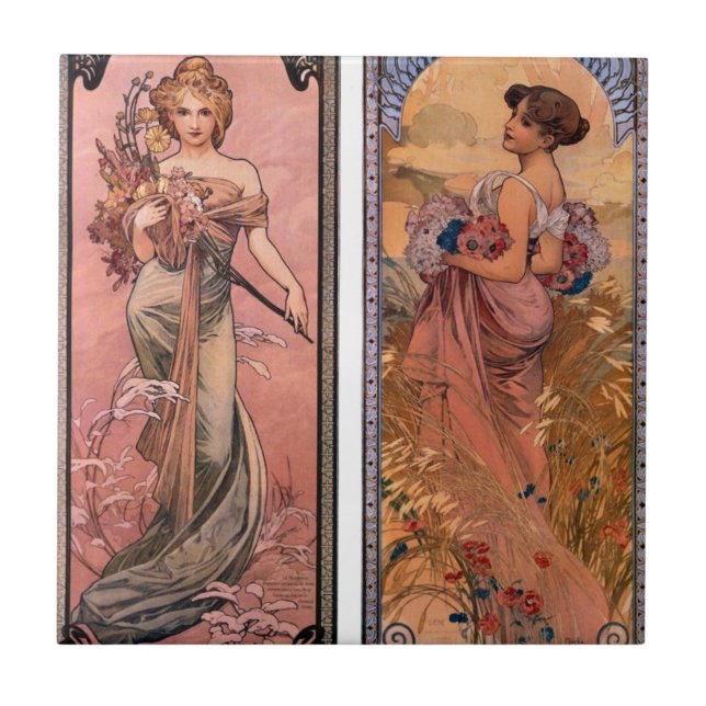 As estações (primavera, verão) por Alphonse Mucha (Frente)