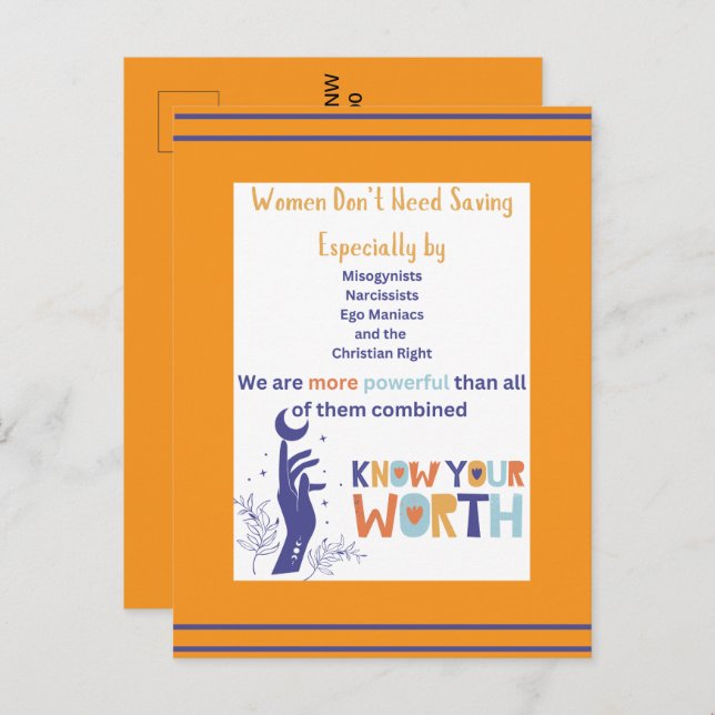 As mulheres não precisam salvar cartão postal (Frente/Verso)