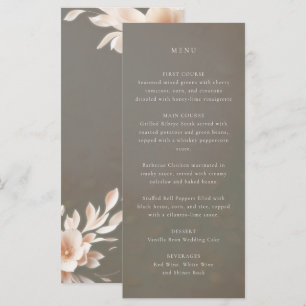As pétalas esticadas no menu do casamento marrom