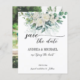 As rosas brancas de eucalipto verde salvam a data