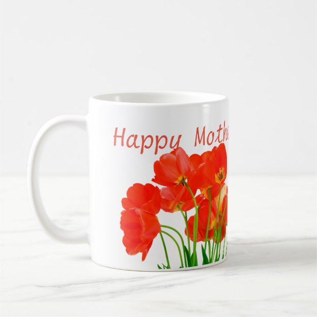 As tulipas brancas da caneca da mamã feliz do dia (Esquerda)