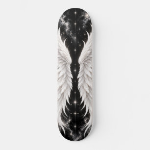 Asas Brancas Celestiais Skate Cósmico Céu Negro 