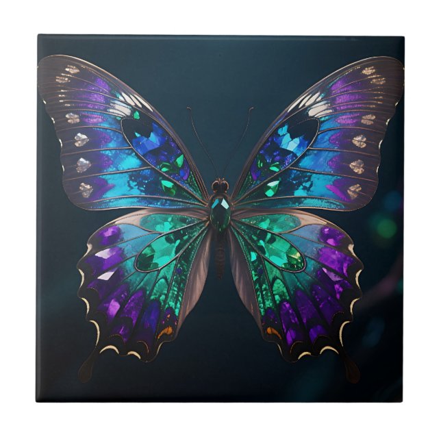 Asas de Borboleta Joalheria Azul Roxo Iridescente (Frente)