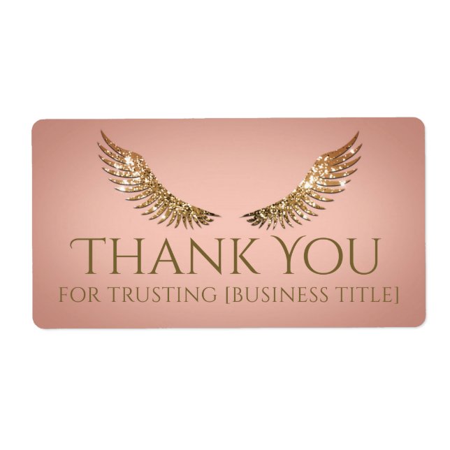 Asas de Cílios com Purpurina Dourada Etiqueta Rosa (Frente)