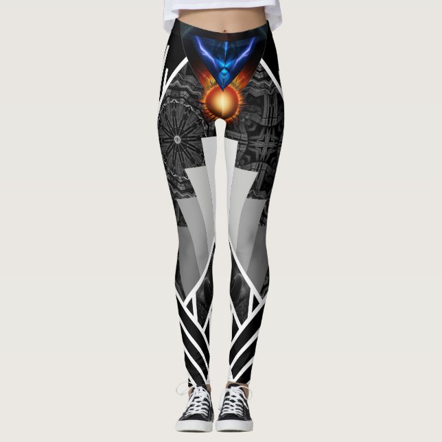 Asas De Relâmpago Deco Mech Flare AOP Leggings (Frente)