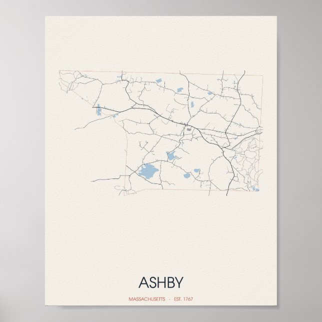Ashby, Mapa de Rua de Massachusetts Poster – Funda (Frente)