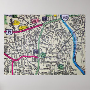 Asheville, NC Vintage Map Poster