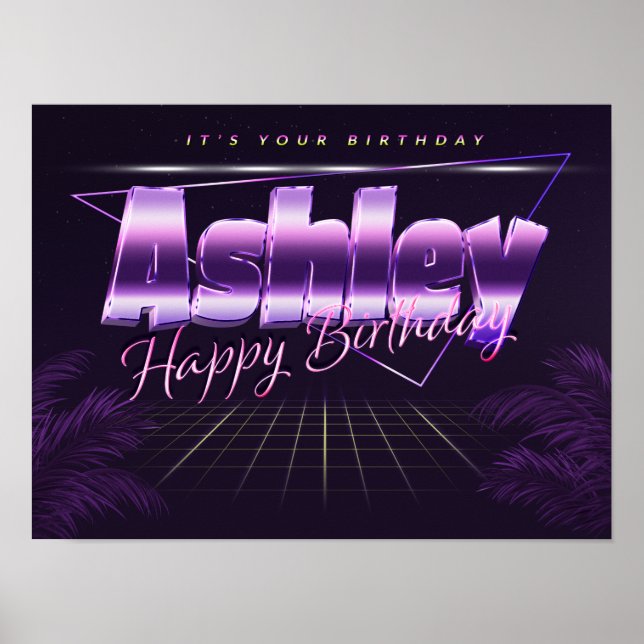 Ashley Name Vorname lila retro Poster Geburtstag (Frente)
