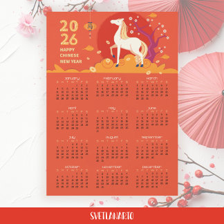 Asian New Year 2026 Horse Magnetic Card Calendar 