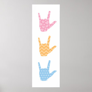 ASL I Love You Sign Language Poster de 12" x 36"