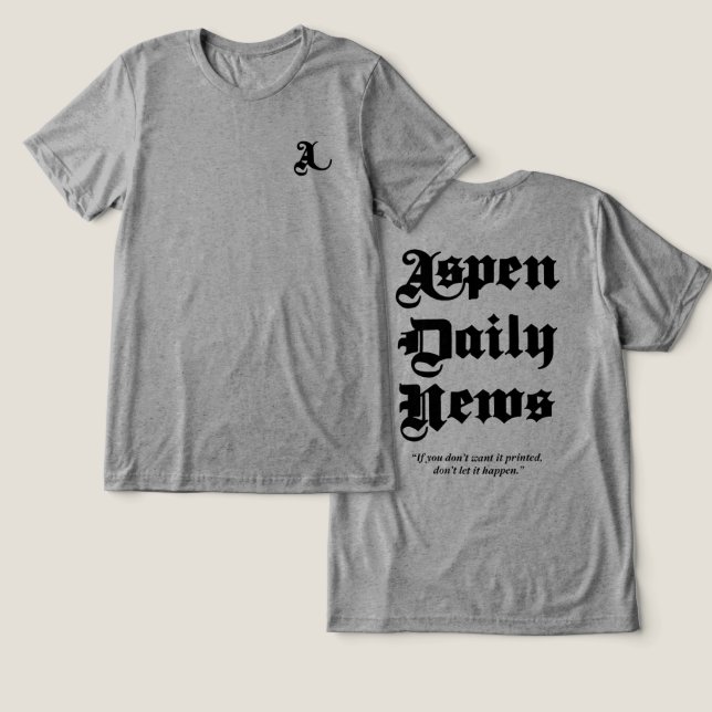 Aspen Daily News - Camisa-T de Cinza masculino (Design Frente e Verso)