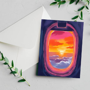 Assento da Janela Pôr do Sol Avião Viagem Pintura