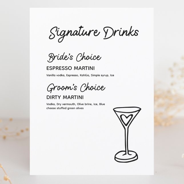 Assinatura Bebe Sinal de Casamento Moderno Minimal (Add a personal touch to your wedding reception with this stylish signature drinks menu.)