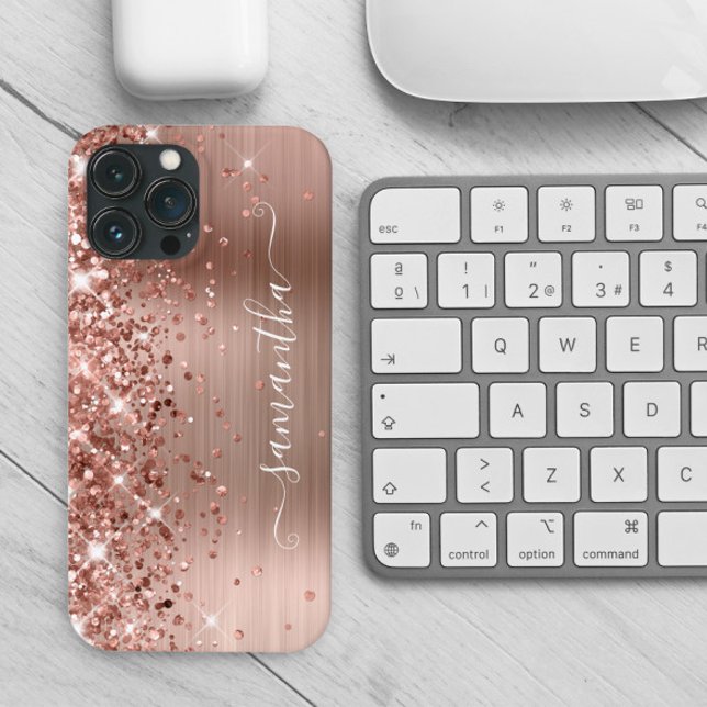 Assinatura de Garota Moderna Rosa Gold Foil com Fo (Create your own personalized faux sparkly glitter rose gold case.)
