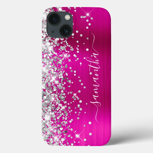 Assinatura Glamourosa Rosa Quente Brilho Prata (Verso)