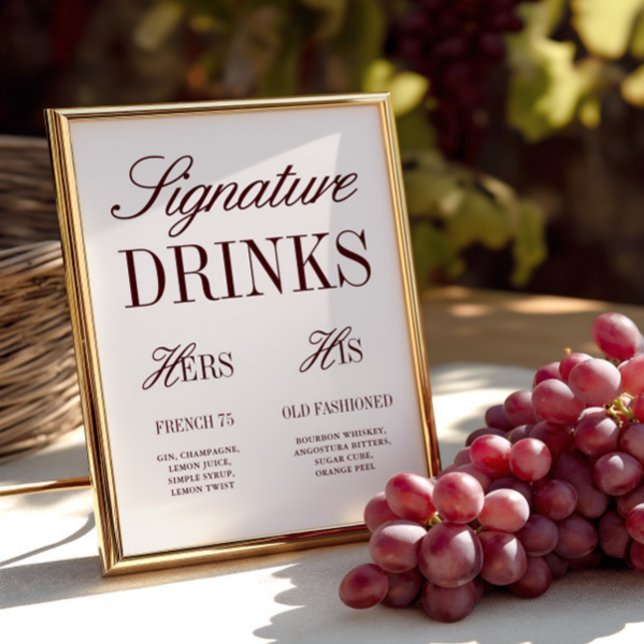 Assinatura marfim elegante bebe sinal de Bar de ca (Elegant Ivory Signature Drinks Wedding Bar Sign)