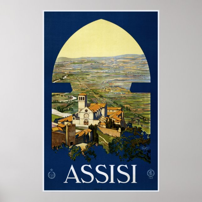 Assisi Itália viagens vintage poster (Frente)