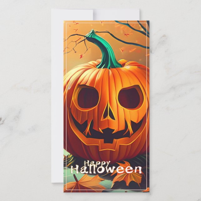 Assustador Olhando Pumpkin Laranja com Rosto, Hall (Frente)