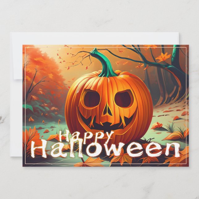 Assustador Olhando Pumpkin Laranja com Rosto, Hall (Frente)