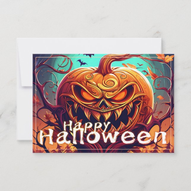 Assustador Olhando Pumpkin Laranja com Rosto, Hall (Frente)