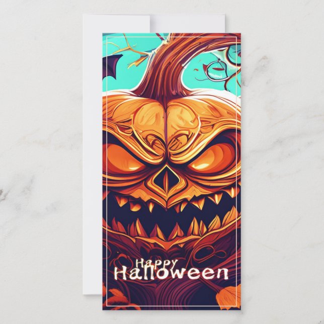 Assustador Olhando Pumpkin Laranja com Rosto, Hall (Frente)