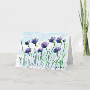 Astras Azuis, Cartão De Arte Floral De Aquarela