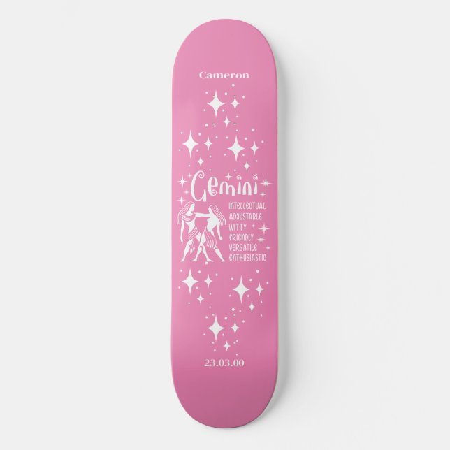 Astrologia Pink Skateboard com Símbolo Gemini (Frente)