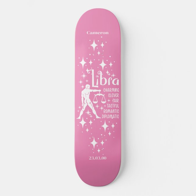 Astrologia Pink Skateboard com Símbolo Libra (Frente)