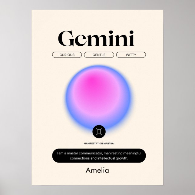 Astrologia Símbolo Zodiac Poster Gemini (Frente)