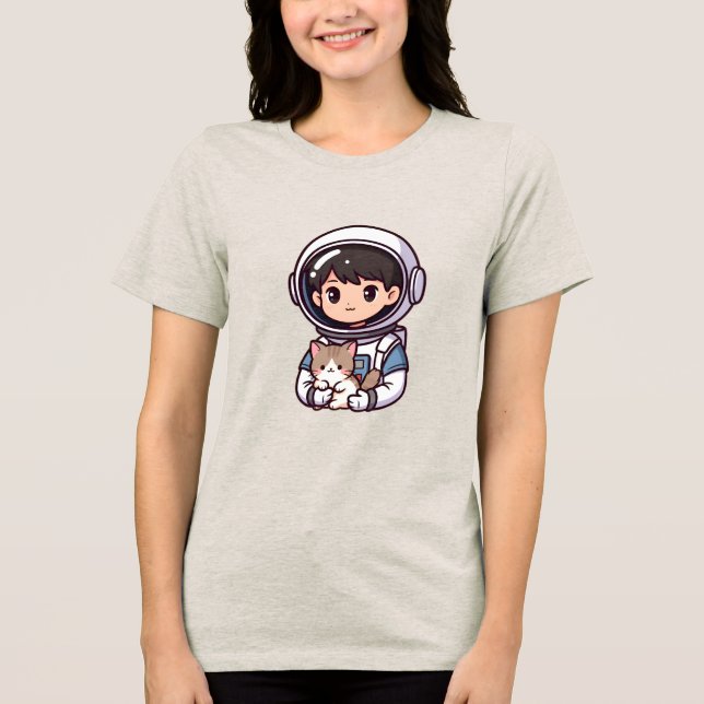 Astronaut Boy N' Cat Cute Cartoon Dreamer Womens (Frente)