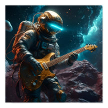Astronaut with Electric Guitar Visions Poster