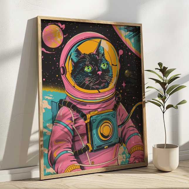 Astronauta Cat Retro Wall Art Impressão (Criador carregado)